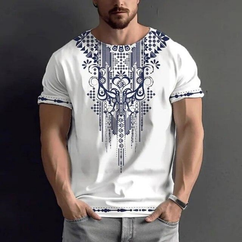 T-Shirt de luxe à motif rétro pour hommes, imprimé ethnique coloré en 3D, manches courtes, surdimensionné, hauts de rue, t-shirts de sport, été