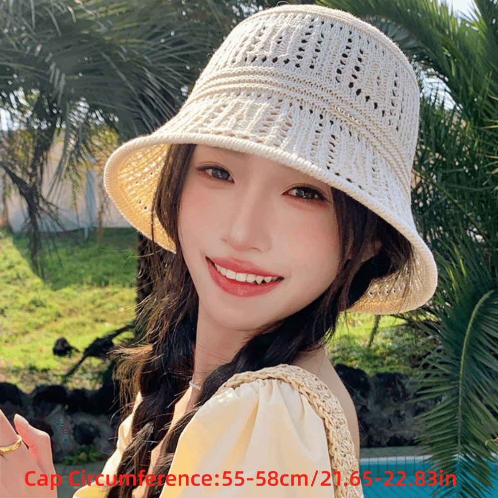 Chapeau de pêcheur tricoté décontracté, pliable, à large bord, ajouré, pour la plage, protection solaire, respirant, chapeau de soleil d'été