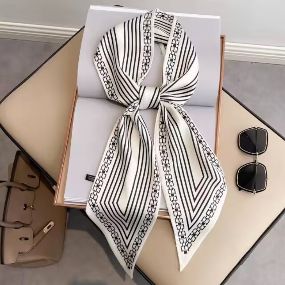 1 pièce de foulard en soie fin rayé double face de 145 cm, en satin, polyvalent et décoratif, pour femme, utilisable en plusieurs occasions.