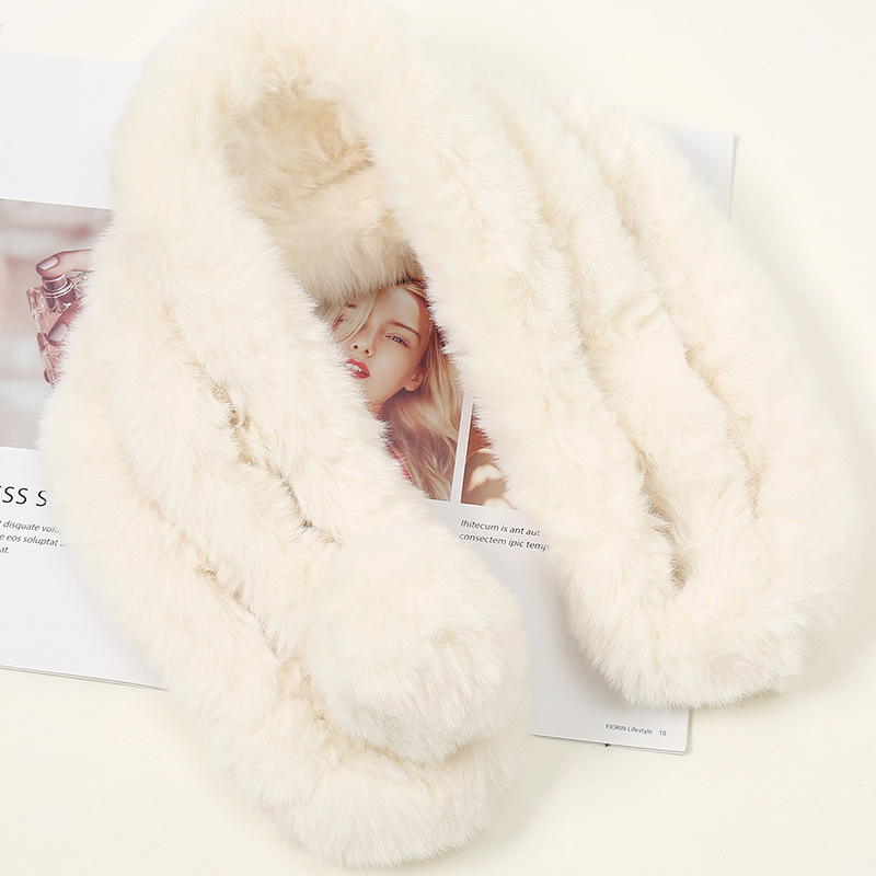 Hiver femmes trois tubes lapin cheveux écharpe couleur unie Simple enveloppement extérieur chaud épaissi foulard silencieux 70*14 cm
