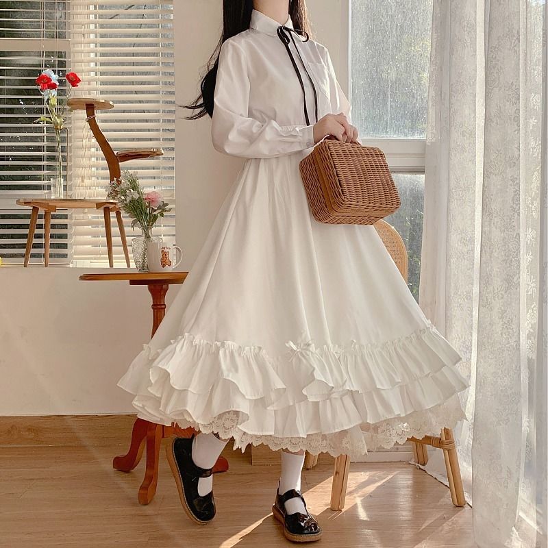 Jupe femme Vintage français élégant à volants Double couche demi-jupe Lolita jupes longues femmes mode 2023 a-ligne jupe plissée
