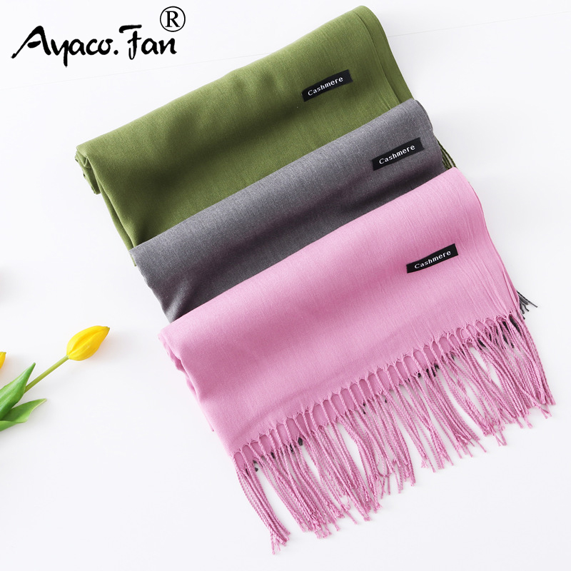 Écharpe en Cachemire avec Pompon pour Femme, Châle de Tête Long et Chaud, Doux et Résistant, Nouvelle Collection Automne Hiver 2019