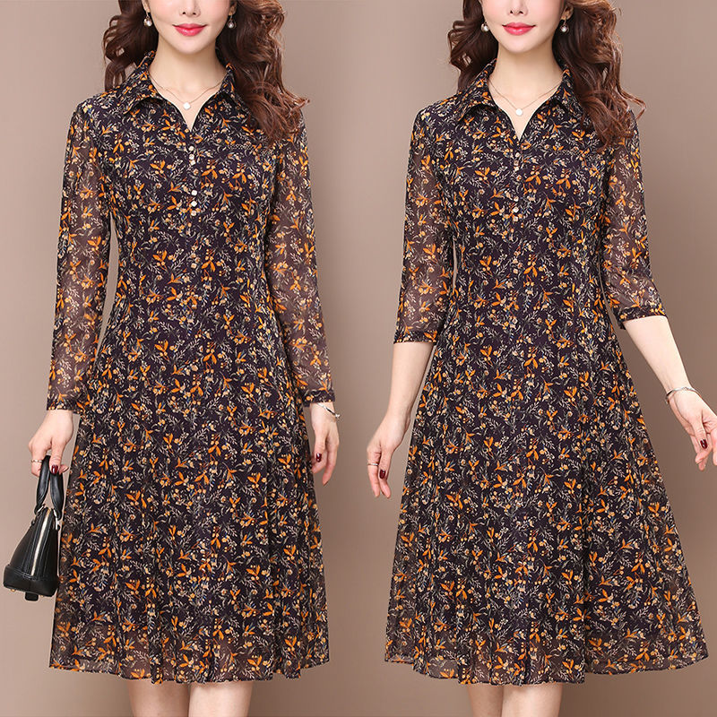 Robe mi-longue à manches longues pour femmes, imprimé Floral, col rabattu, élégant, vêtements d'été, Slim, décontracté, boutons