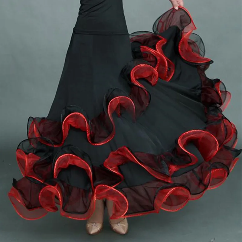 Jupes de danse de salon à bords rotatifs pour femmes, jupe espagnole, robe de valse, vêtements de danse, jupe flamenco, jupe de fête