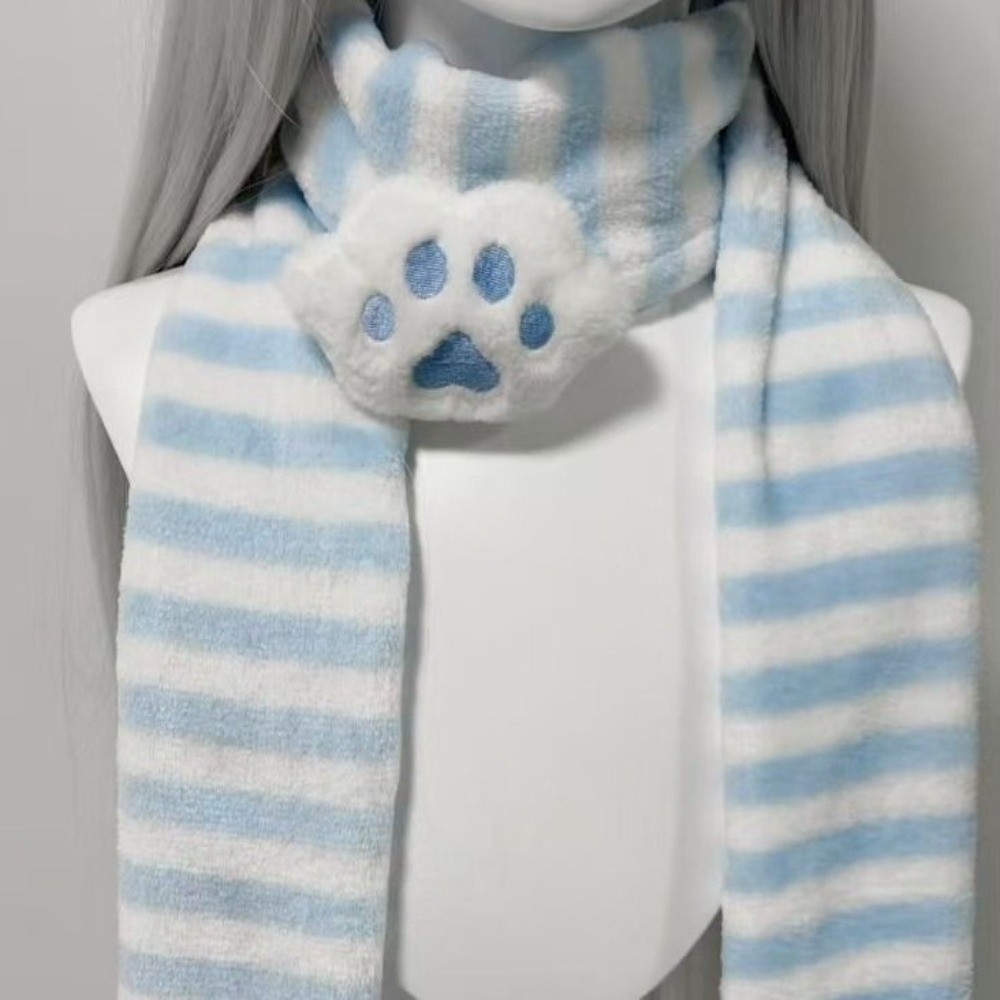 Écharpe tricotée d'hiver tendance Y2K, écharpe chaude à rayures, écharpe douce Kawaii à pattes de chat pour fête