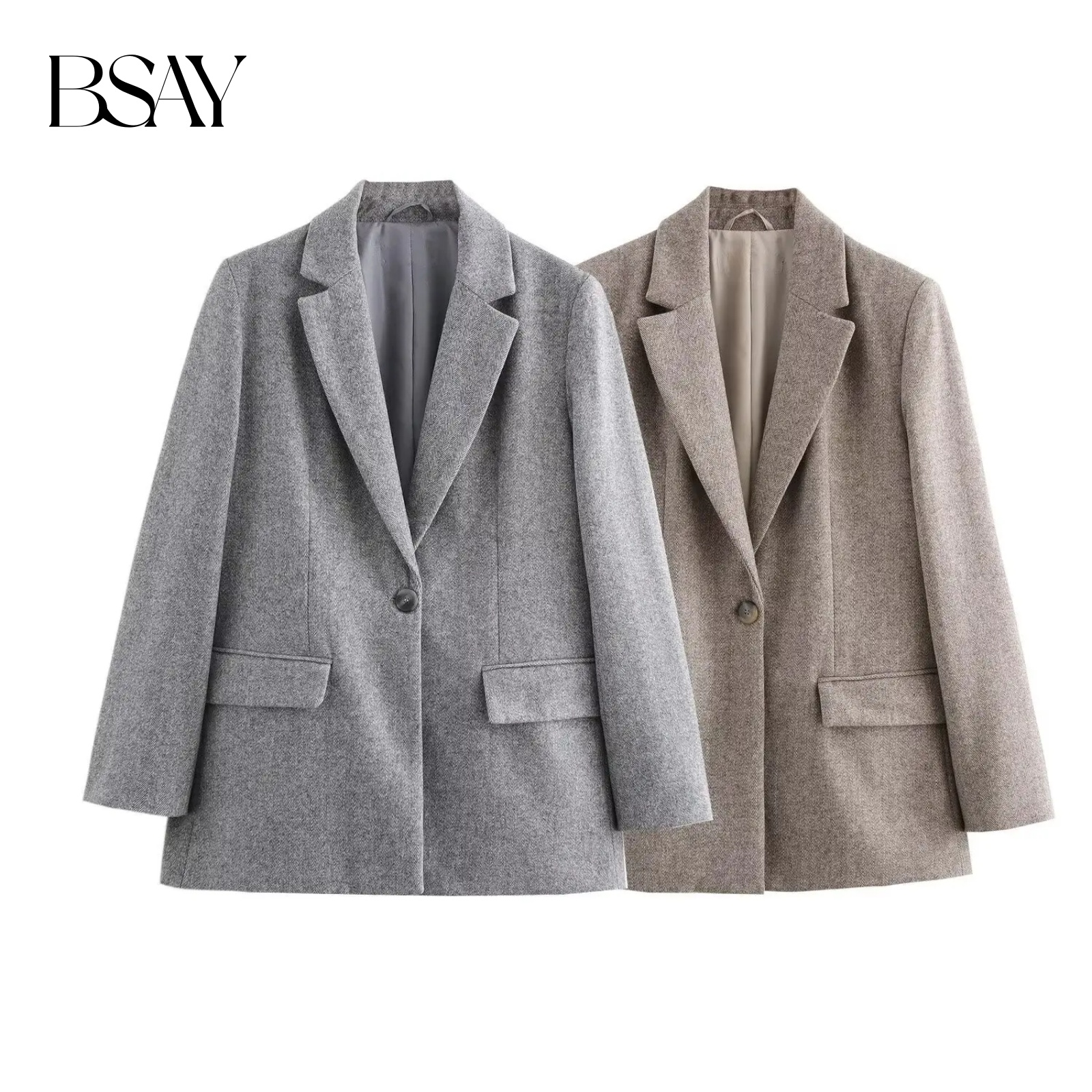 BSAY laine mélange costumes veste pour femmes mode automne à manches longues simple boucle décontracté femme rabat poche Blazers costume manteau