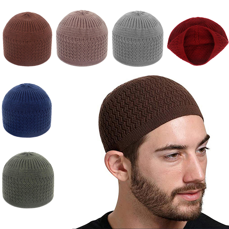 1 pièce Bonnet de prière musulman tricoté d'hiver pour homme, unisexe, respirant, élastique, sans bord, style islamique Ramadan, bonnet juif, bonnet enveloppant pour homme