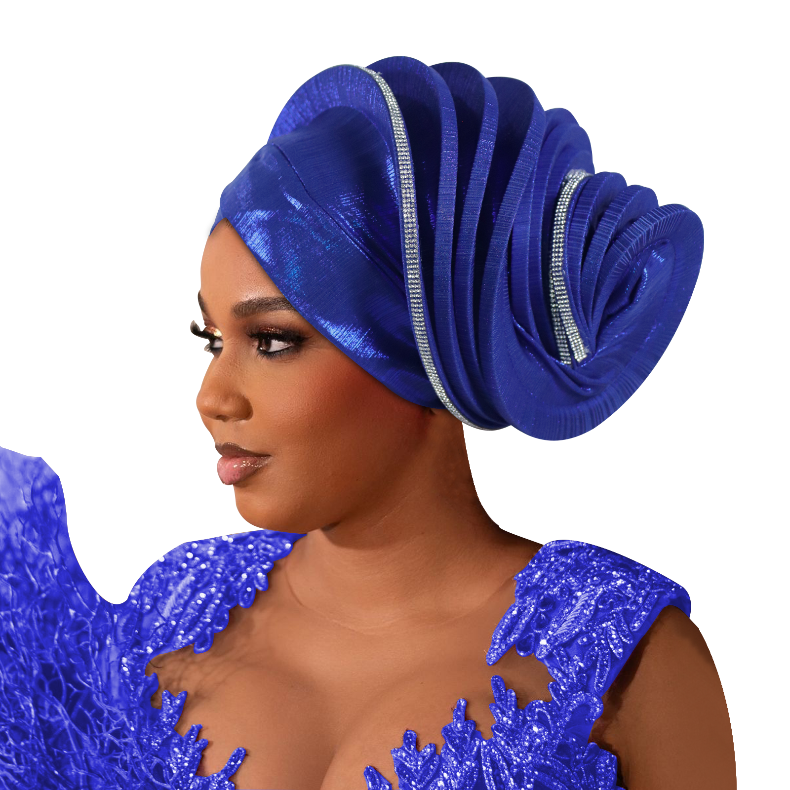 Turban africain préformé en diamant pour femme, coiffe nigériane de mariage, auto-gele, accessoire de tête pour fête, chapeau