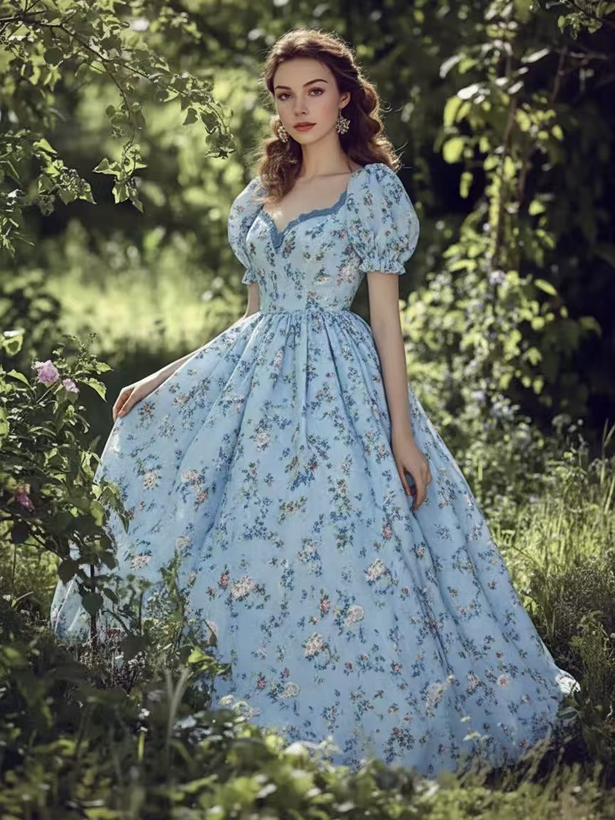 Robes pour femmes 2026, nouvelle collection, imprimé floral fin, col en V, manches bouffantes, robes longues bohèmes, vêtements pour femmes, vestidos.