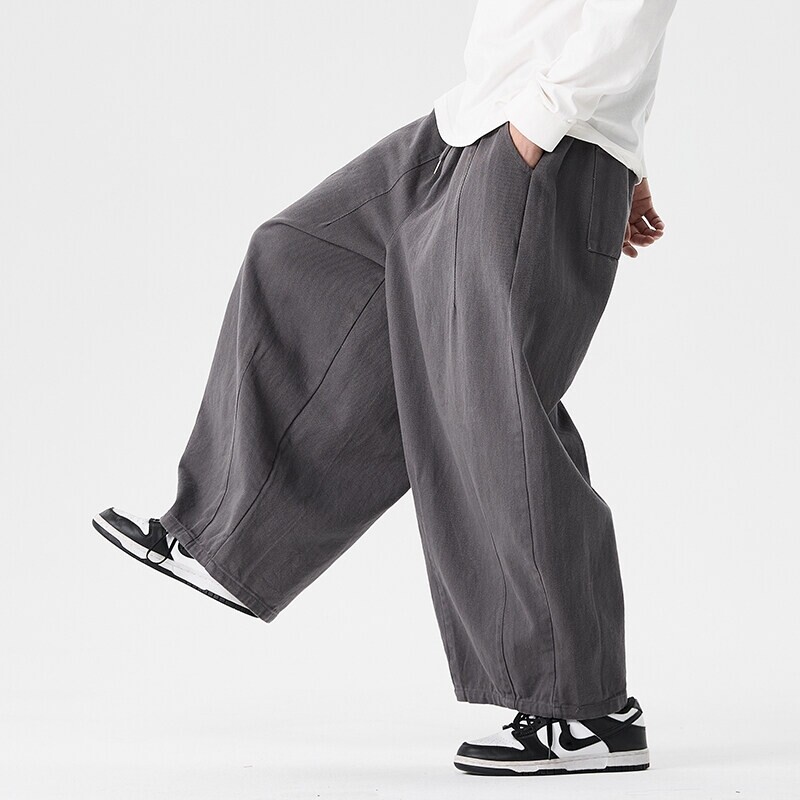 Pantalon à jambes larges pour hommes, confortable à porter, décontracté, sarun japonais, lanterne, cordon de serrage, pantalon de survêtement, grande taille