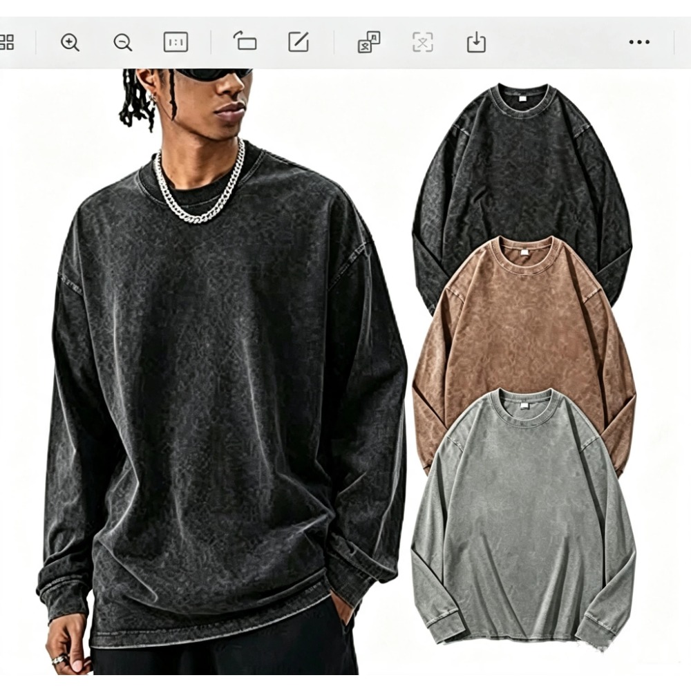 T-shirt à manches longues 100% coton pour hommes et femmes, style américain vintage, col rond, coupe ample, vêtements pour hommes, automne
