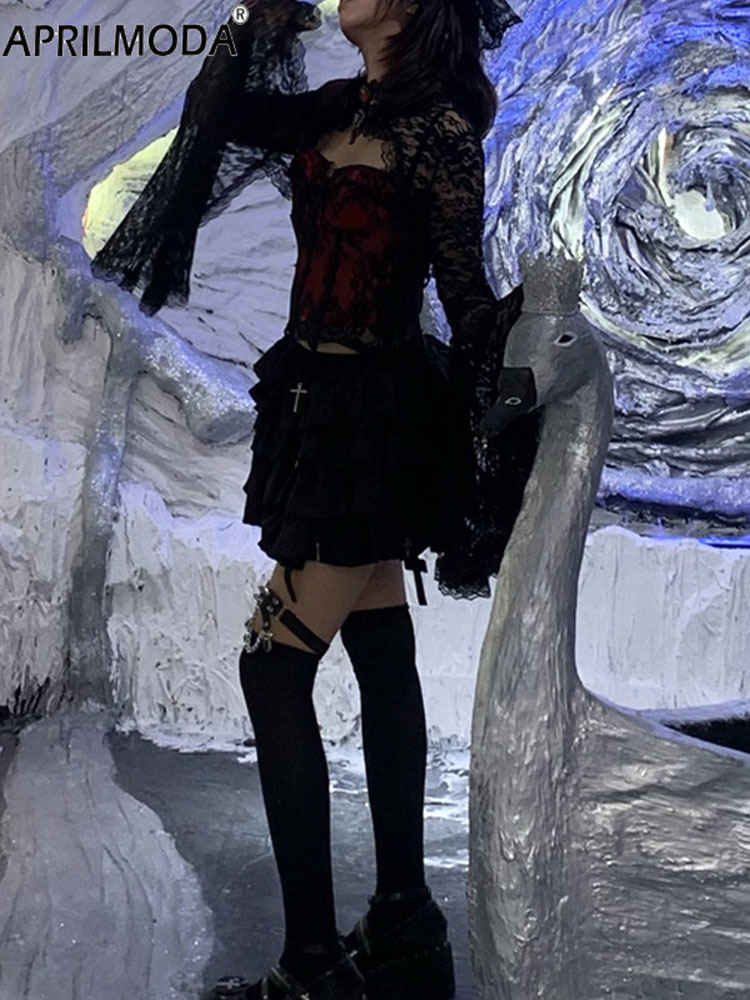 2025 dentelle manches évasées couverture enveloppes pour robes de soirée noir Steampunk Cosplay fête de vacances gothique haussements d'épaules Punk boléro Cardigan