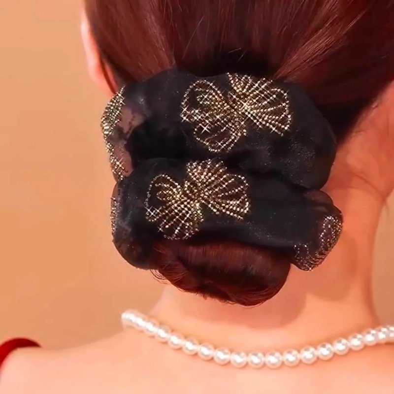 Élastiques à cheveux papillon de luxe en organza, bandeaux élastiques à strass, accessoires élégants pour cheveux, chouchous pour filles
