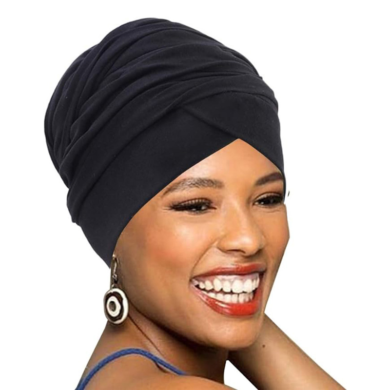 Turban musulman pour femme, chapeau turban, bandeau africain, soin des cheveux, turban en coton de couleur unie, bonnet à longue queue, casquettes hijab