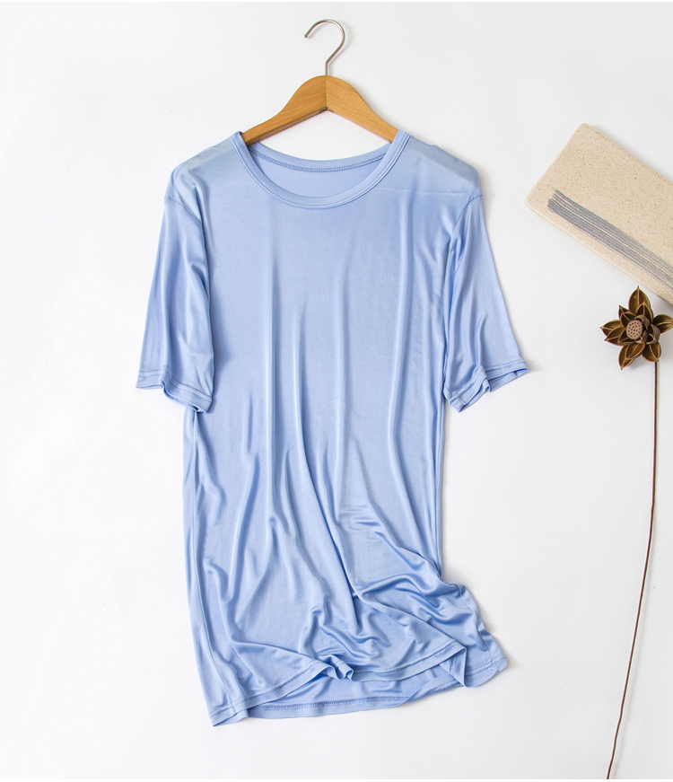70% soie véritable hommes T-Shirts t-shirt à manches courtes col rond basique été hauts homme ample