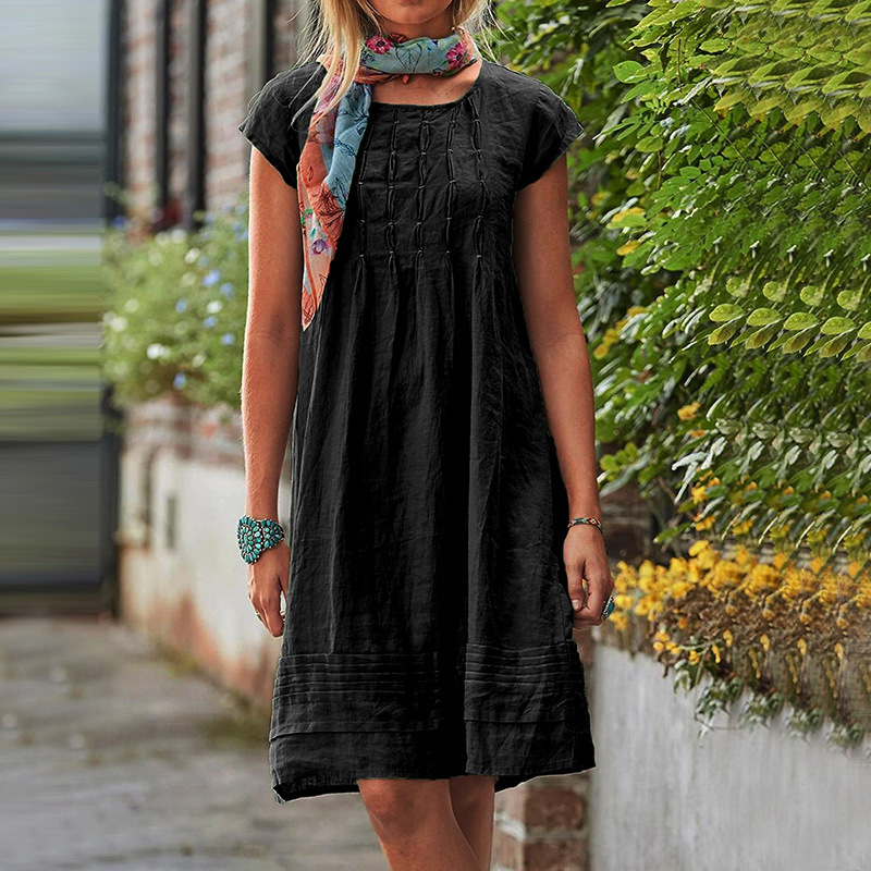 2022 Femmes Robe D'été Casual Solide Plage Robes Pour Femmes Élégant O Cou À Manches Courtes Robe De Soirée Robe S-5XL