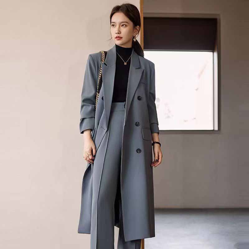FANAN élégant Long Trench manteau femmes coréen Double boutonnage bureau dame Blazer veste mode Streetwear à manches longues pardessus