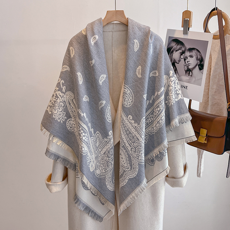 Nouvelle mode femme Faux cachemire hiver Pashmina Vintage imprimé glands épais chaud double face écharpe en plein air châles enveloppes Foulard