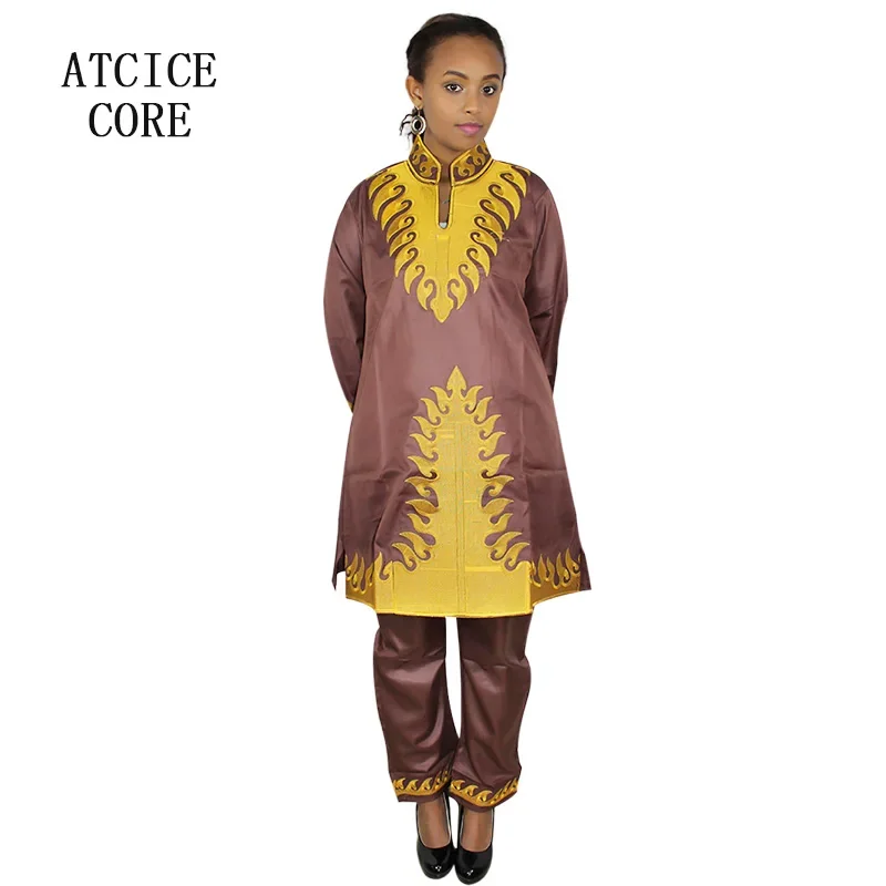Robes africaines au design brodé Bazin, haut avec pantalon, vêtements africains