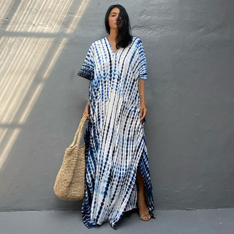 Robe de plage à manches mi-longues pour femme, caftan, grande taille, tenue de bain