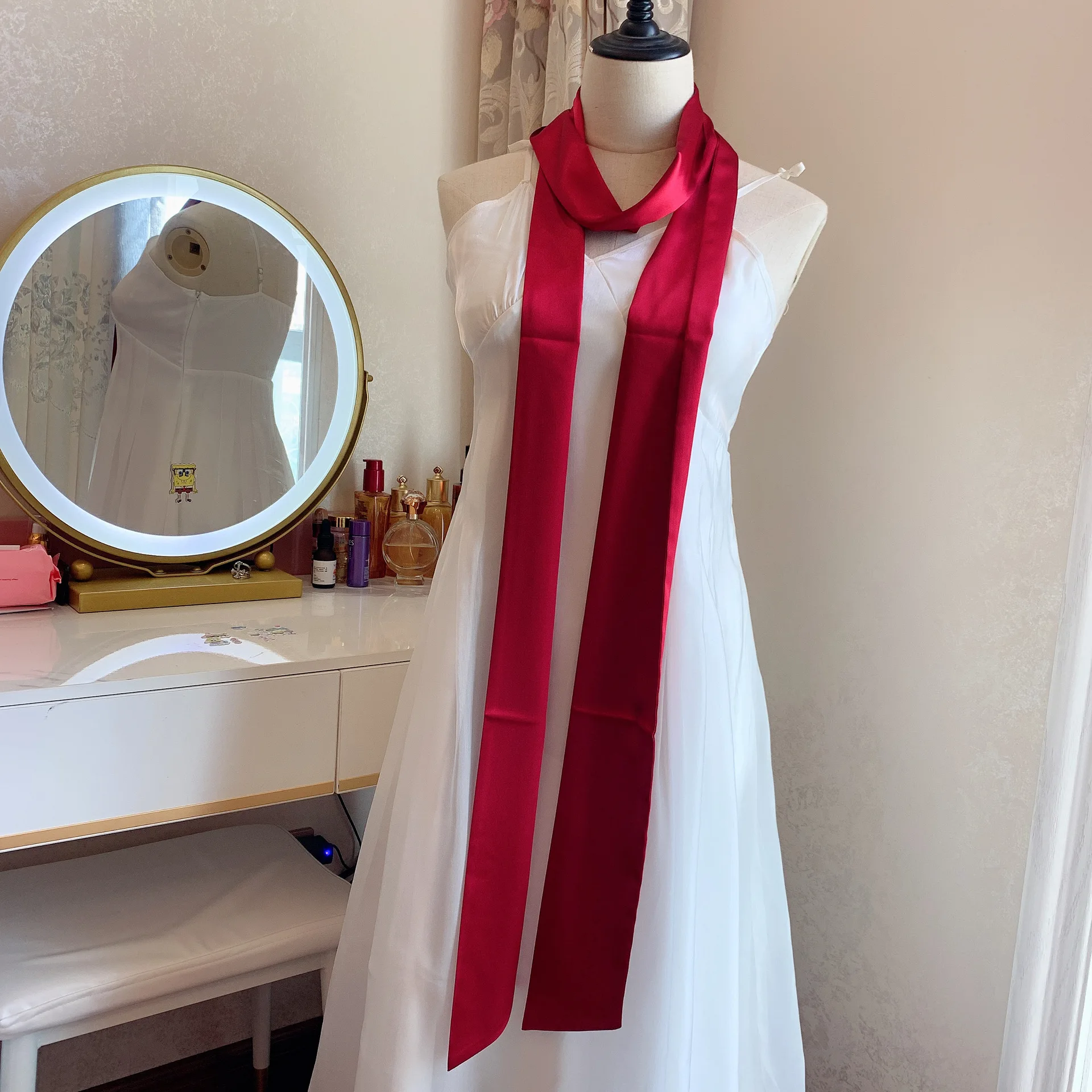 Écharpe en satin de soie 9,5x250cm, coloris noir, blanc, rose, jaune vin, jaune champagne, foulard long et large, ceinture DIY