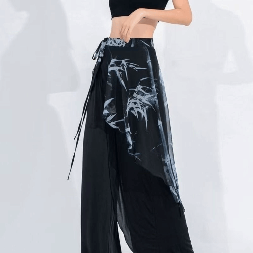 Jupe mi-longue en mousseline de soie à taille haute, motif floral léger, style Y2K, transparente, avec foulard intégré