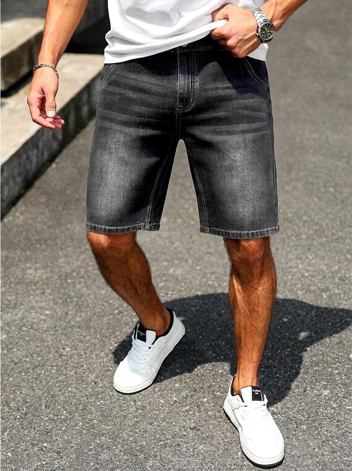 Shorts décontractés pour hommes, coupe ample, taille mi-haute, en jean élastique, pour le quotidien, confortables et souples