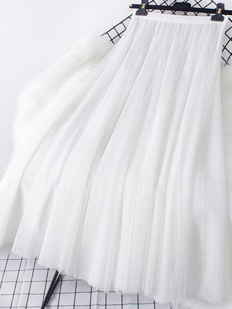 Nouveau grand ourlet longue jupe en Tulle femmes coréen décontracté Simple solide 3 couches une ligne taille haute Maxi jupe femme dame violet