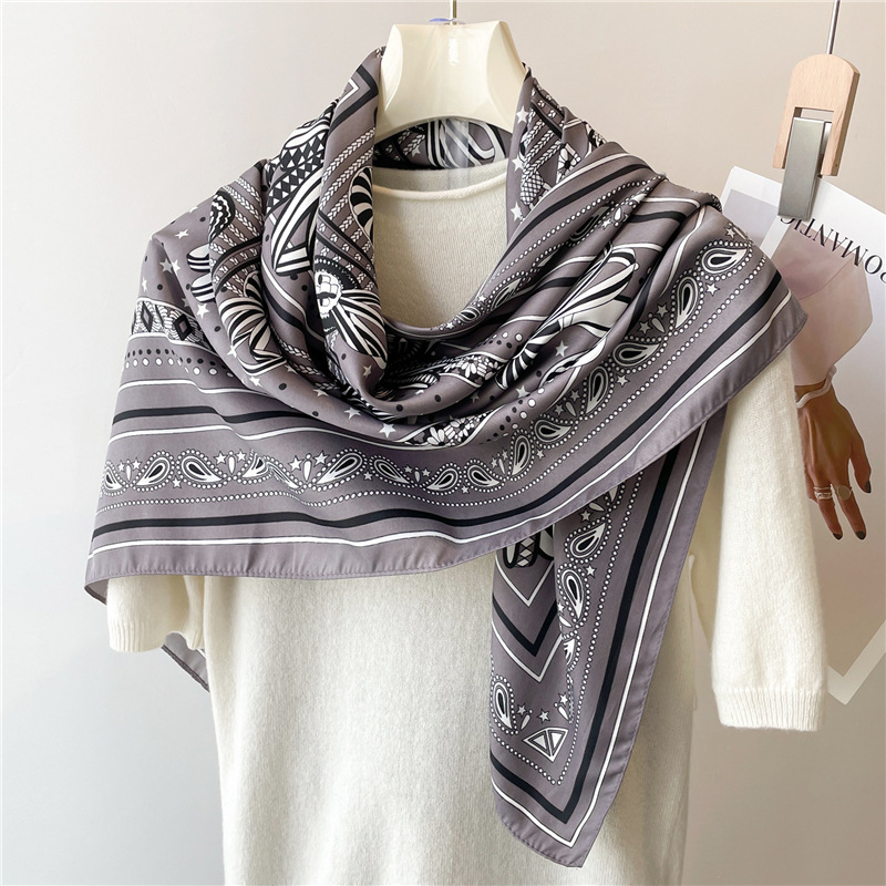 Foulard de luxe en soie sergée 90 cm pour femme, châle en satin, écharpe élégante à motif floral, bandana, bandeaux pour la tête, foulards féminins