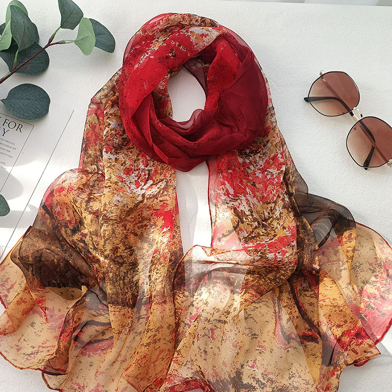 Foulard femme Bandana élégant dégradé couleur arbre de vie fleur mousseline Georgette écharpe Long châle été multicolore