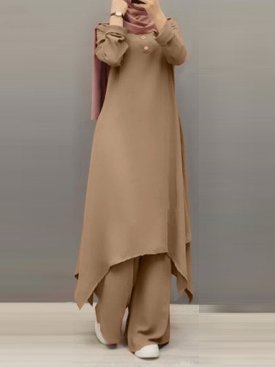 Robe et pantalon à jambes larges pour femmes musulmanes, ensemble musulman 2 pièces, tenue arabe décontractée de Dubaï, caftan du Ramadan, olympiques Eid, 2024