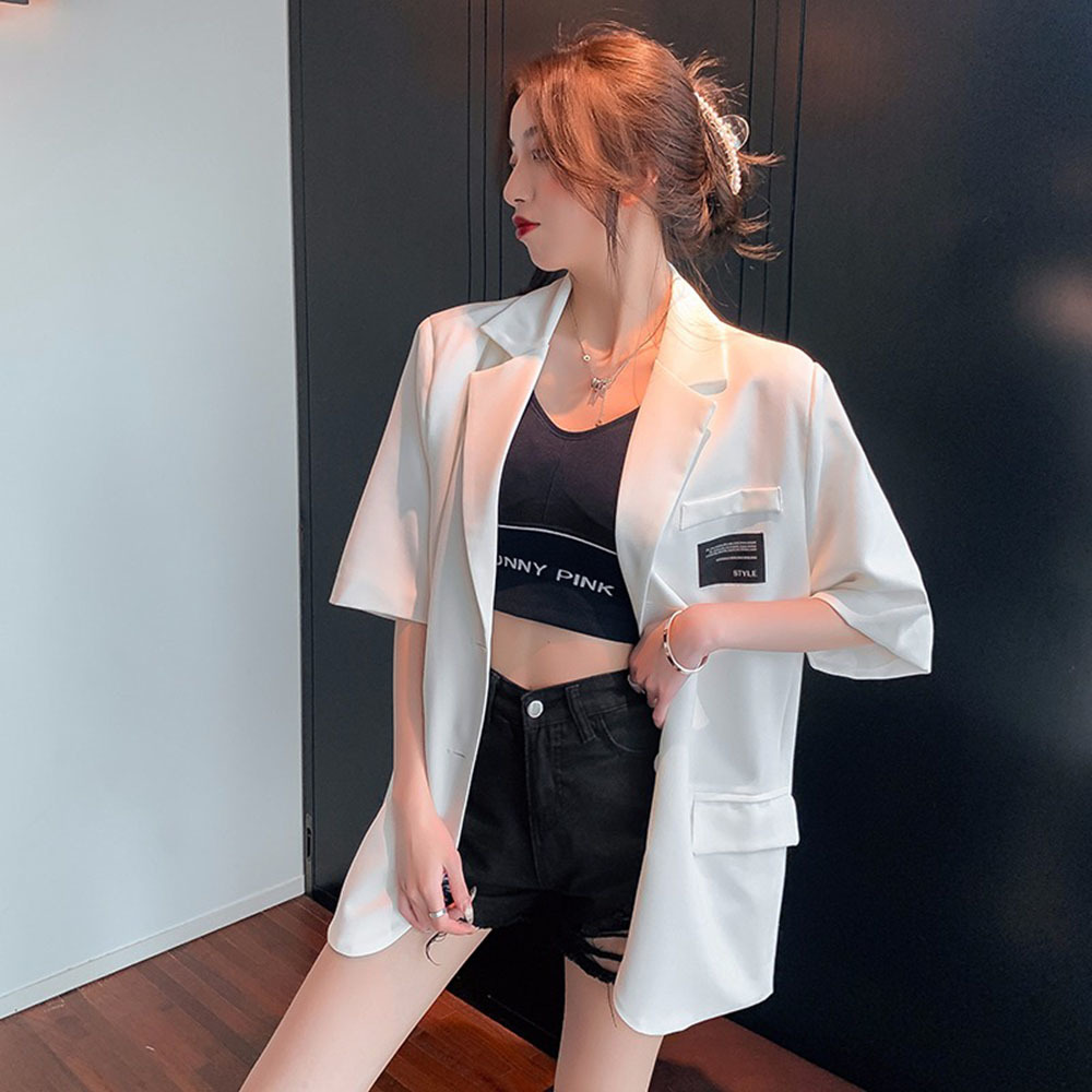 Blazer à Manches Courtes pour Femme, Veste d'Été Respirée, Mode Coréenne, Combishort, Poches Fines à lèvent en Y