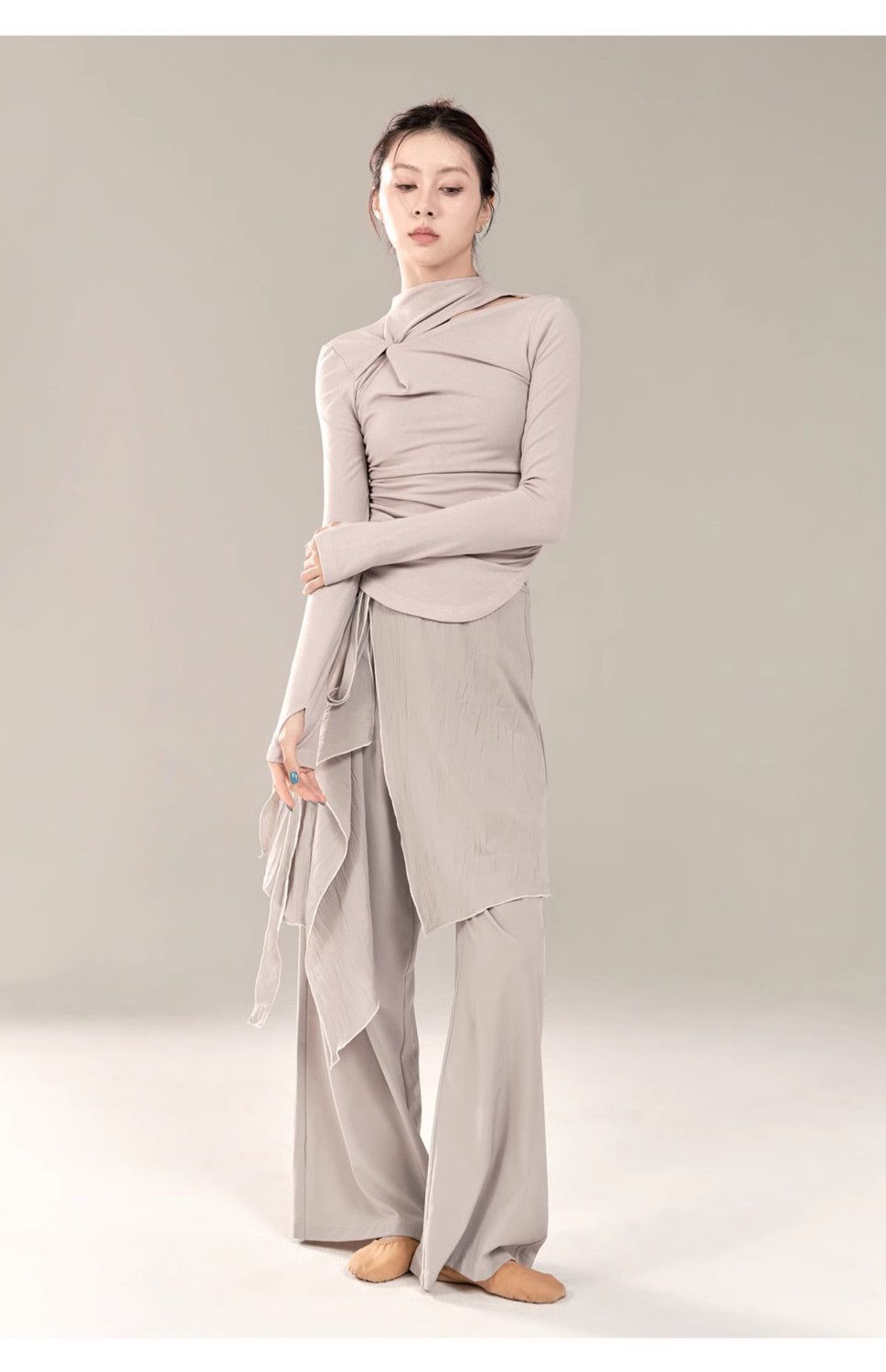 Faux jupe deux pièces pour femmes, pantalon de danse moderne, avec jambes larges, cravate à la taille, taille haute, entraînement élégant, couleur unie
