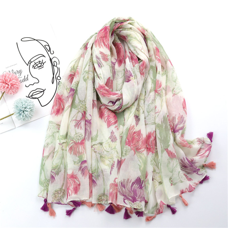 Automne mode encre peinture florale gland Viscose châle écharpe dame haute qualité Wrap Pashmina étole Bufandas musulman Hijab Sjaal