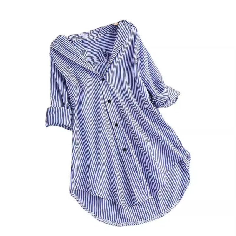 Chemise élégante rayée à manches longues, coupe ample, printemps-été, confortable, décontractée, style basique tendance, mélange de polyester