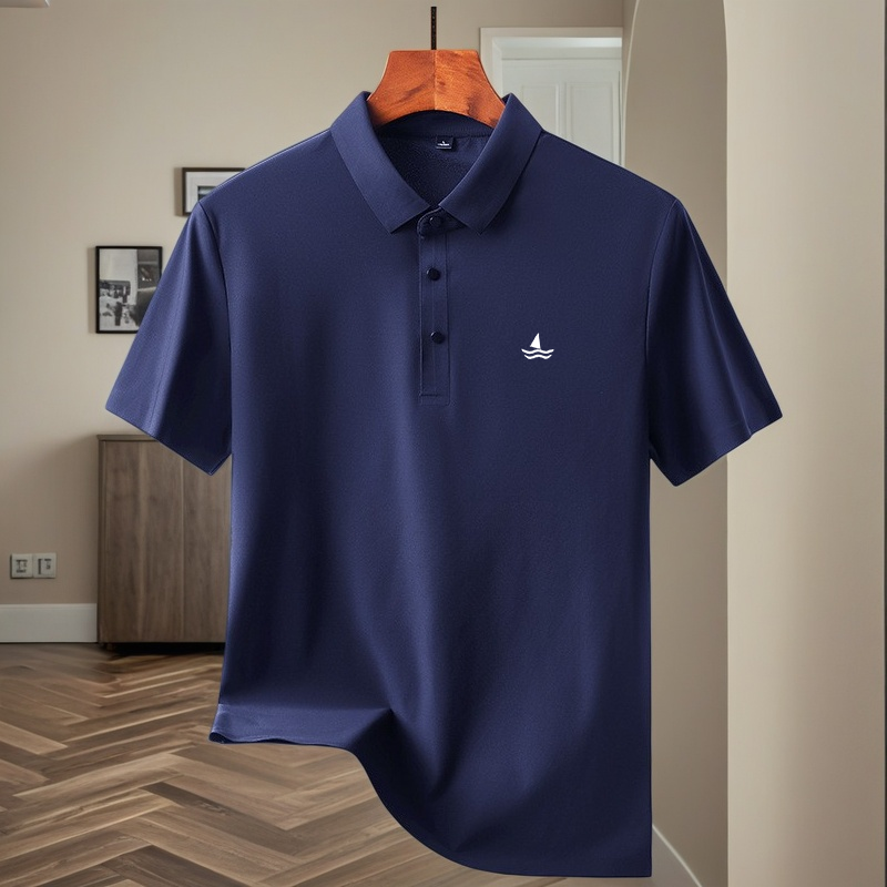 Polo en soie glacée de haute qualité à manches courtes pour homme, haut imprimé tendance de marque, nouveau t-shirt décontracté respirant et frais pour l'été