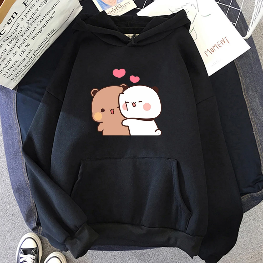 Dessin animé Panda Bubu et Dudu femmes grande taille sweat à capuche Kawaii Harajuku col rond Harajuku unisexe imprimé vêtements hauts