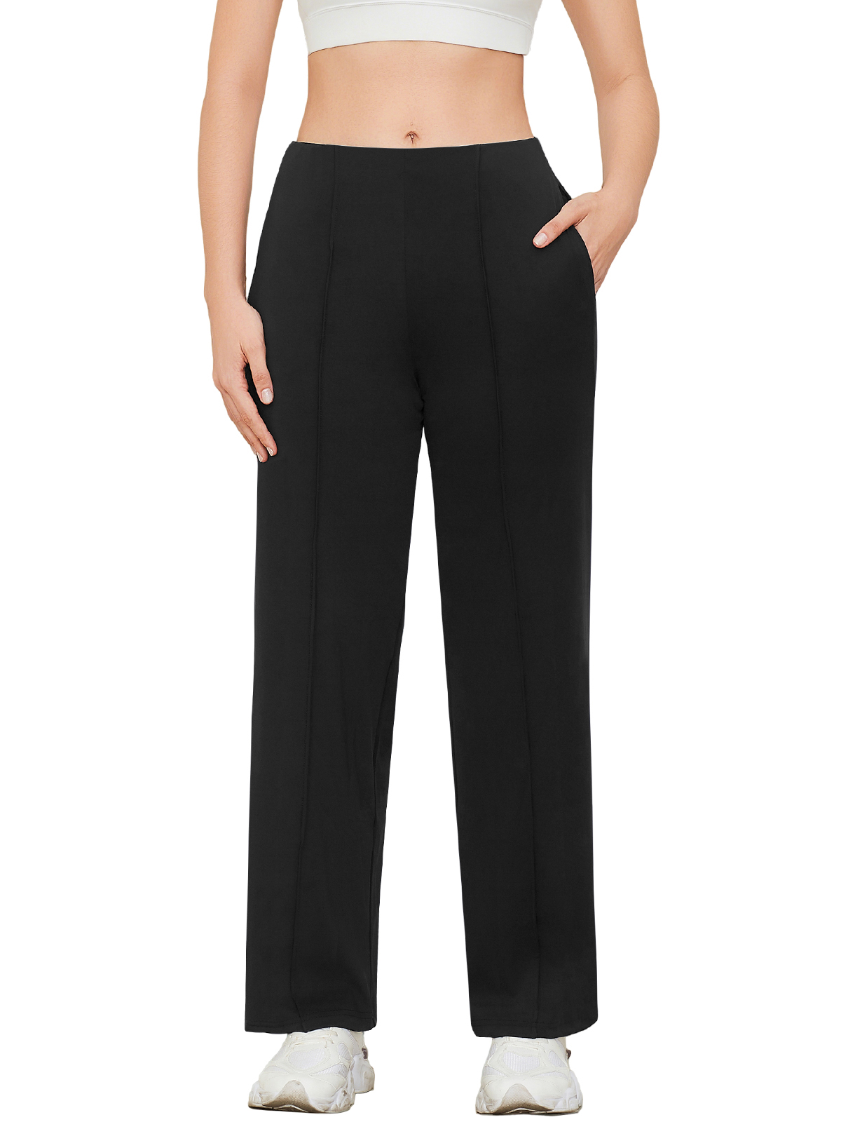 Pantalons à jambes larges pour femmes, pantalons de yoga taille haute avec poches, pantalons décontractés extensibles