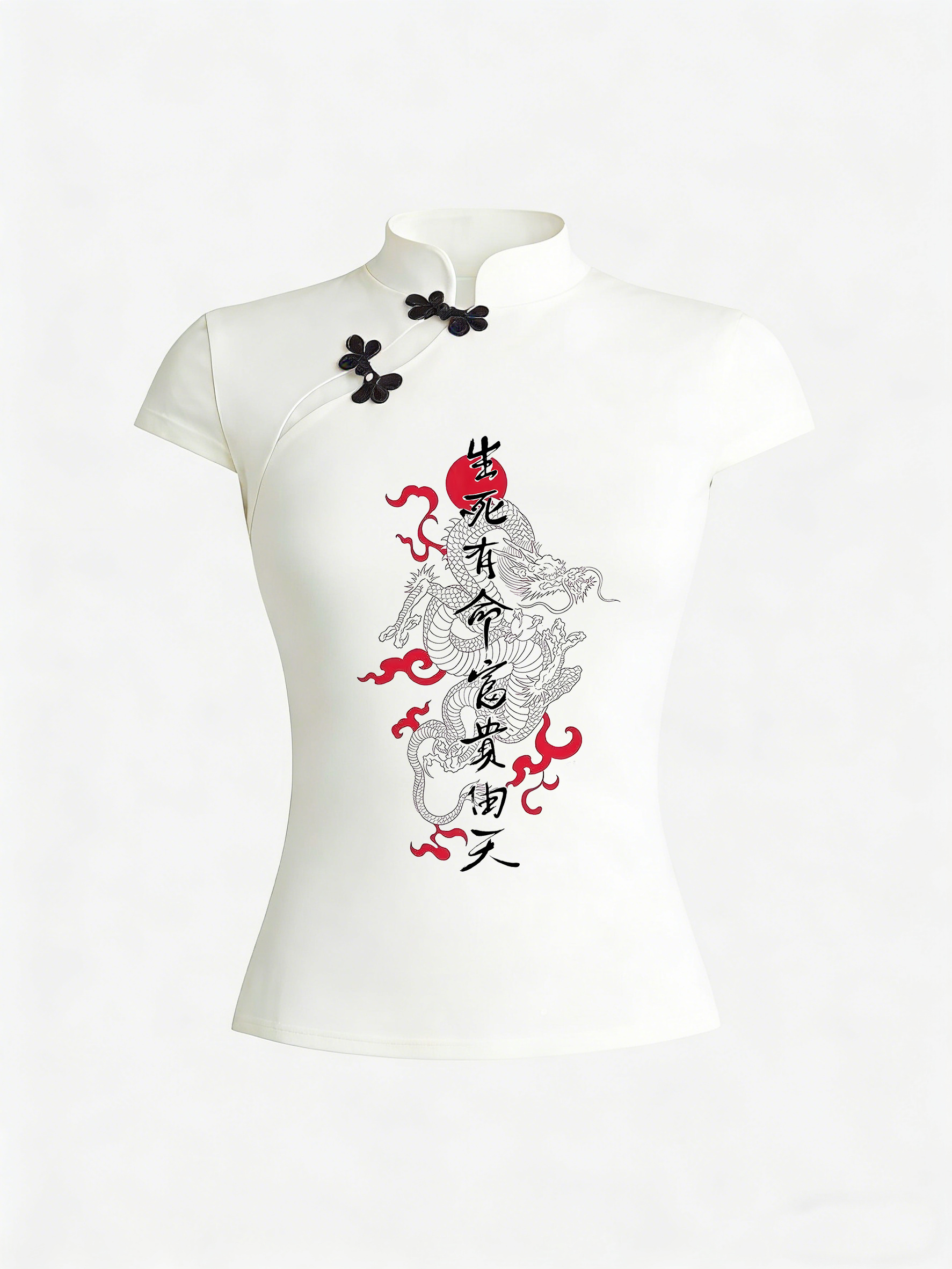 T-shirt polyvalent esthétique Harajuku, nouveau style chinois, imprimé tendance, décontracté, coupe ajustée, col boutonné, manches courtes