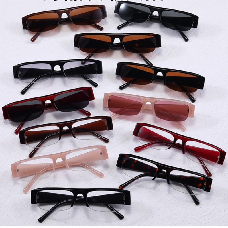 Lunettes de soleil rectangulaires vintage pour femmes, design de marque tendance, verres dégradés, lunettes de soleil pour hommes, demi-monture, protection UV400