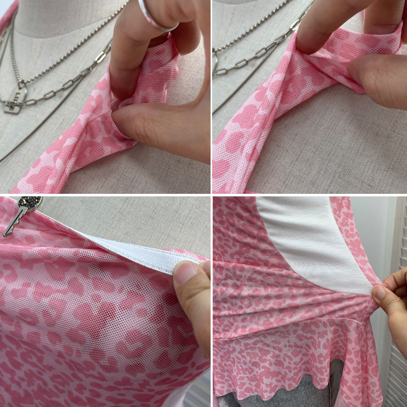ISAROSE – Camisole d'été sans bretelles pour femme, motif léopard, maille extensible, patchwork latéral, coupe ajustée, volants asymétriques, hauts type foulard