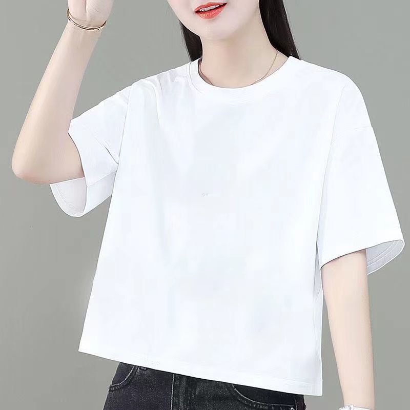 T-shirt simple et léger pour femmes, vêtement d'été ample et droit, col rond, en coton pur, confortable