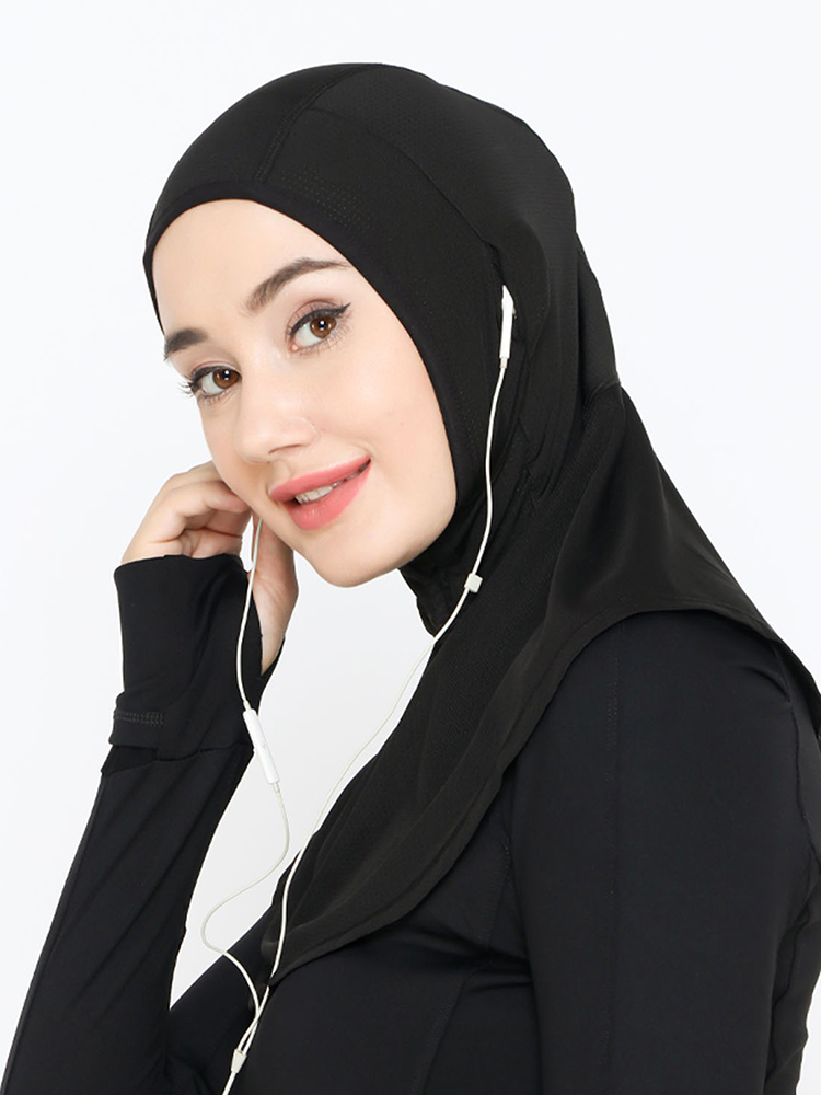 Foulard instantané musulman pour femme, foulard qui peut être porté avec des écouteurs, respirant, confortable, sportif ﻿