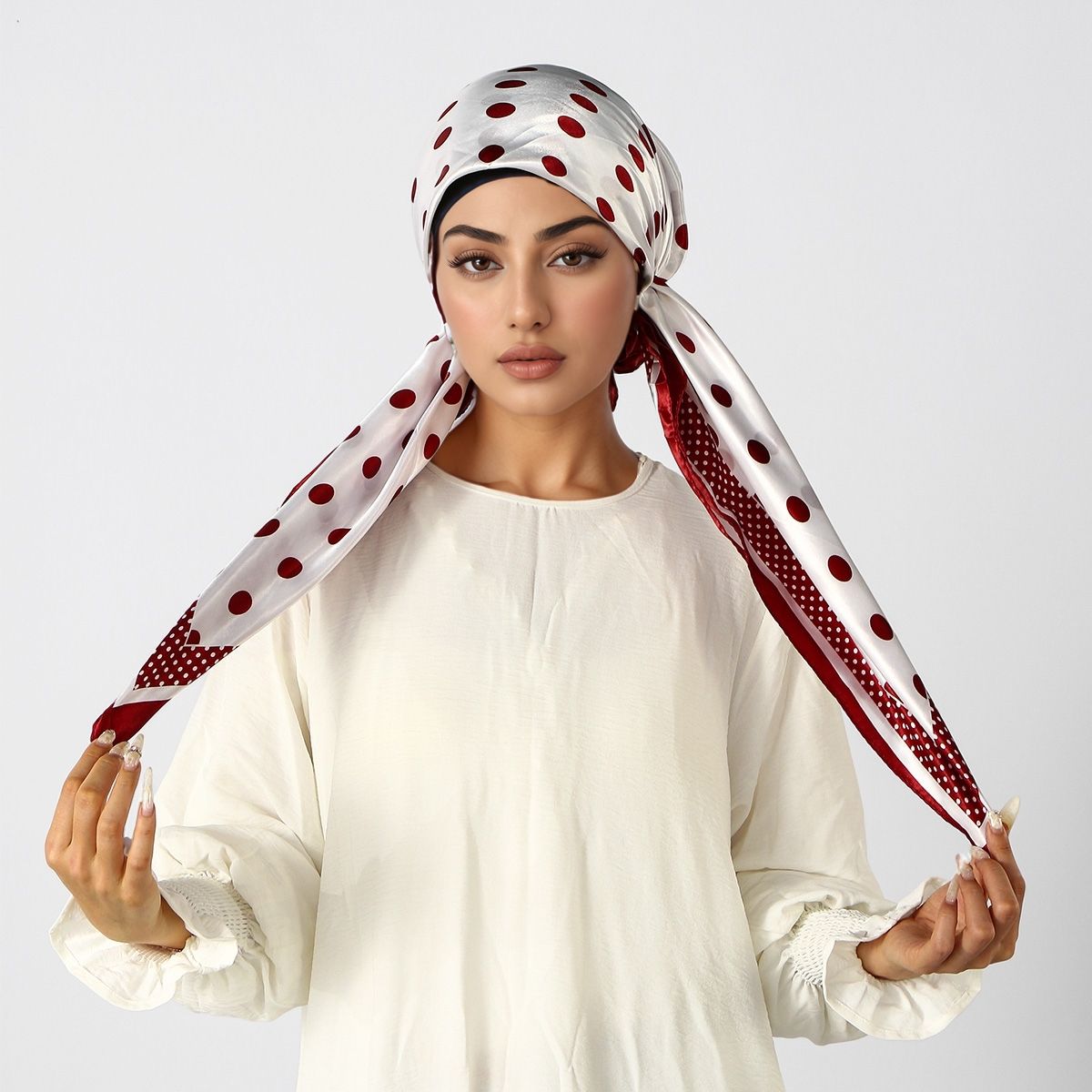 Bonnet Hijab Instant Imprimé Musulman Tendance en Satin, Foulard Turban, Bonnet de Nuit Élastique pour Cheveux, Bandana