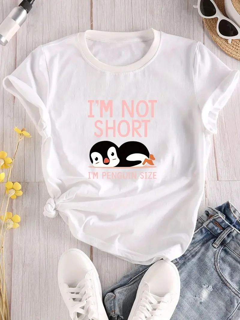 T-shirt à manches courtes avec imprimé lettres et animaux, décontracté, pour tous les jours, pour tailles asiatiques S-5XL