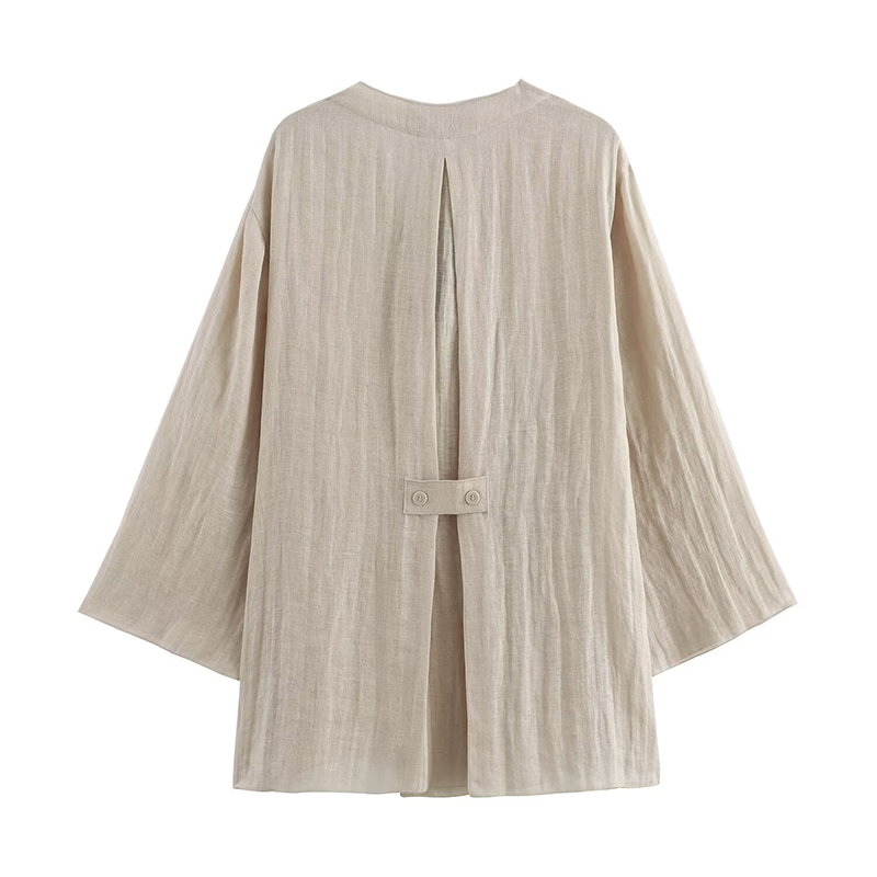 Kimono en lin croisé à manches longues pour femmes, col en V à lacets, chemise d'été décontractée, élégant