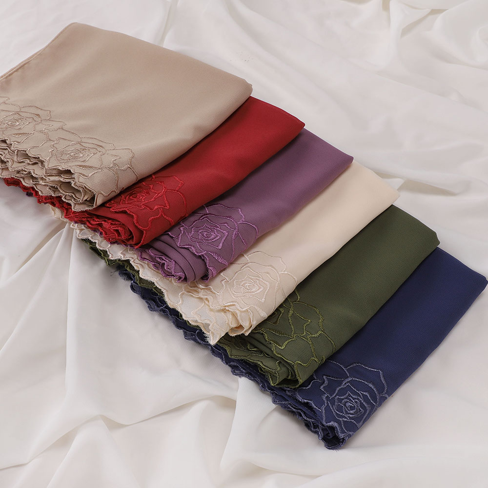 Nouveau hijab en mousseline brodé de roses florales, foulard musulman pour femmes, couvre-chef malaisien, luxe islamique, Ramadan, Eid, 70×180CM
