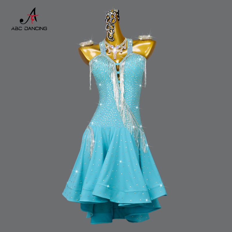 Robe de danse latine à paillettes pour femmes, vêtements de Rh, jupe sexy en plein air, boule d'entraînement trempée, vêtements personnalisés, grande taille, soirée, nouveau