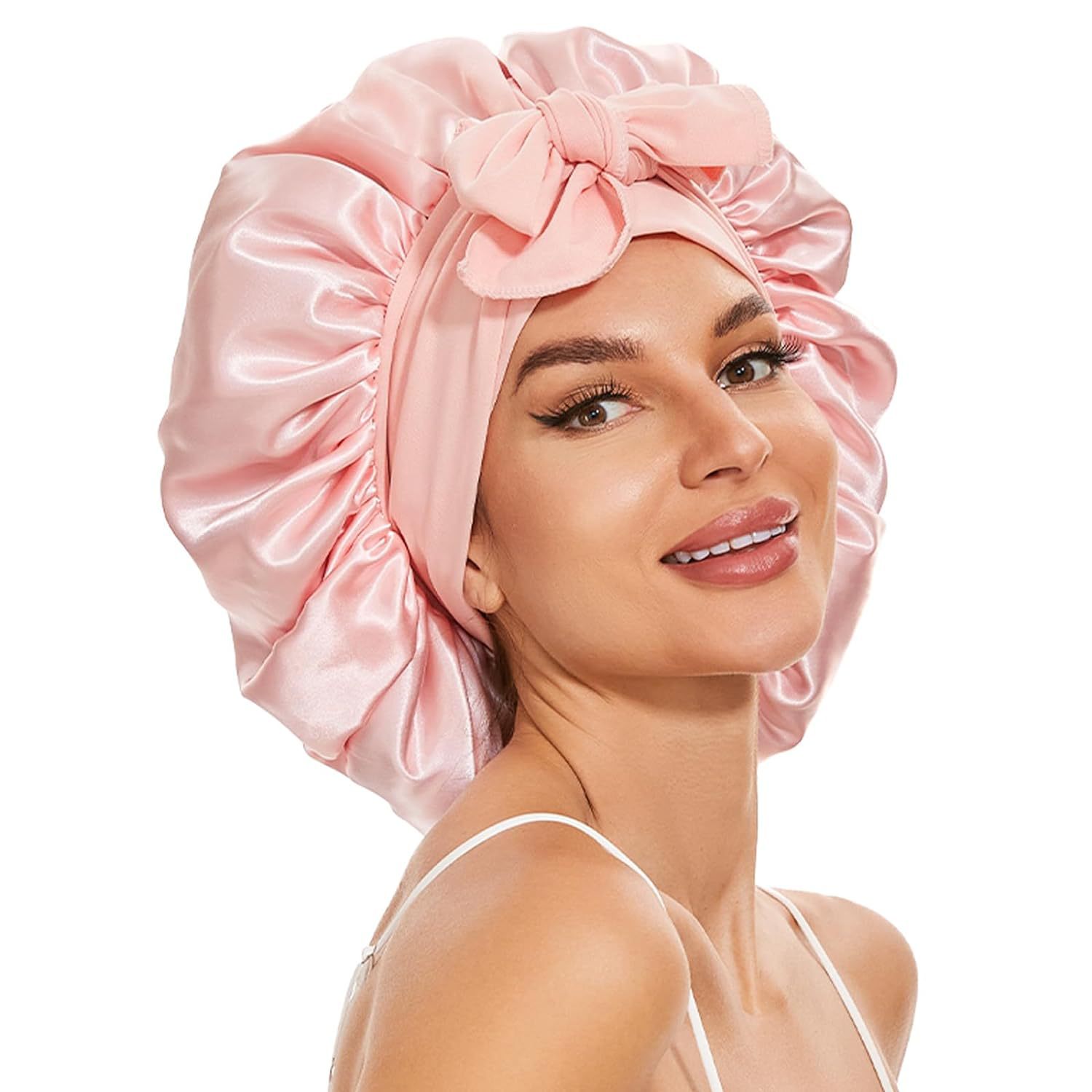 Nouveau Bonnet en soie pour dormir femmes Bonnet en Satin Bonnet de cheveux bonnet de nuit écharpe enveloppement pour cheveux bouclés avec bandeau pour cheveux bouclés Ha