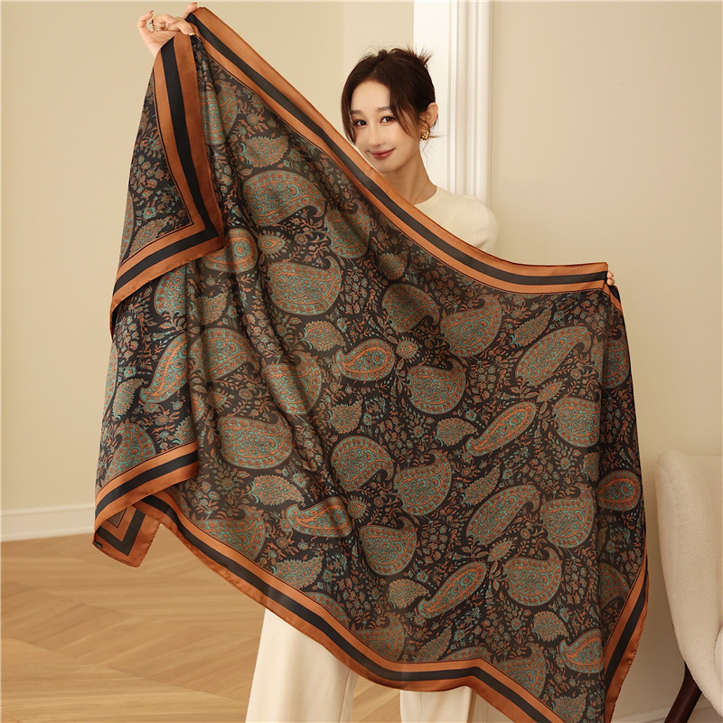 Écharpe longue en soie de marque de luxe pour femmes, châle à imprimé noix de cajou, foulard femme, bandana en satin, hijab, écharpes pour femmes, 180*90cm